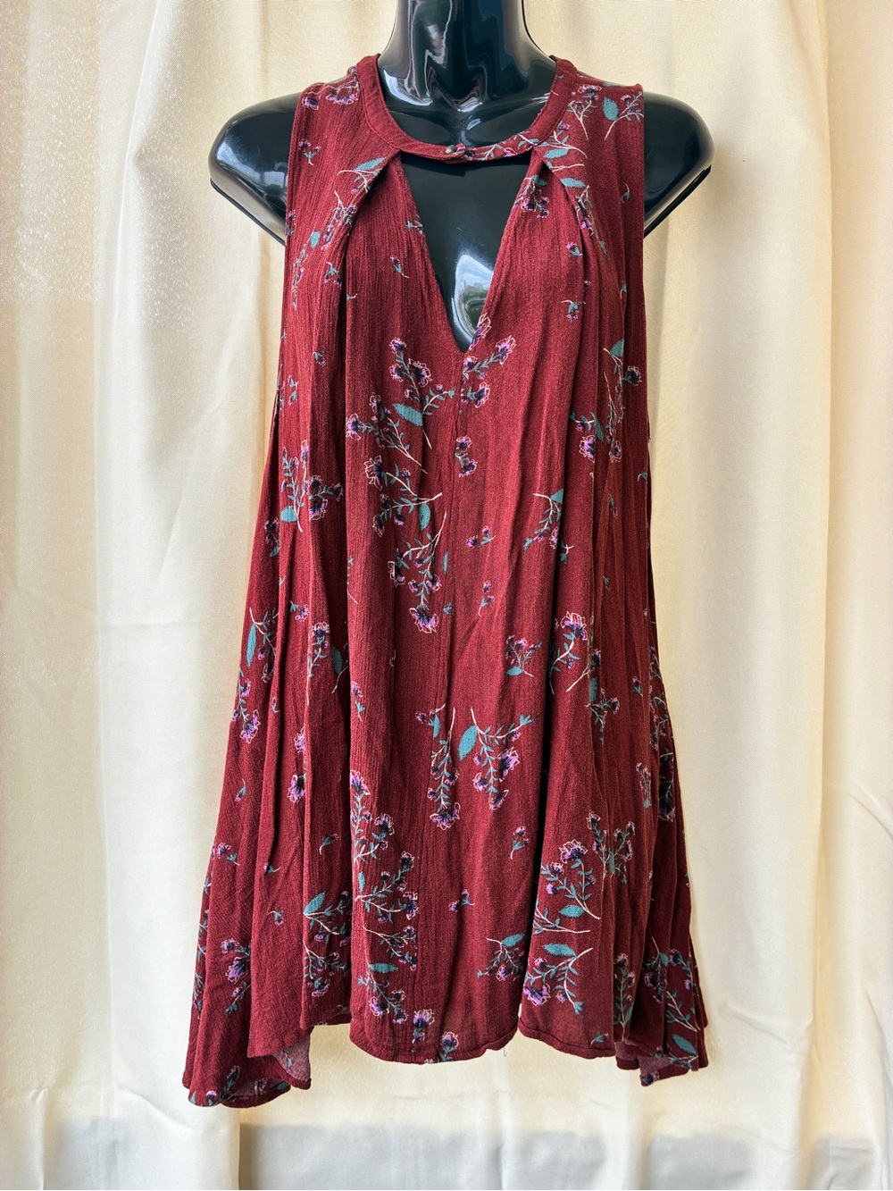 Free People Tree Swing Printed Tunic Dress Sleeveles Dress Burgundy Medium